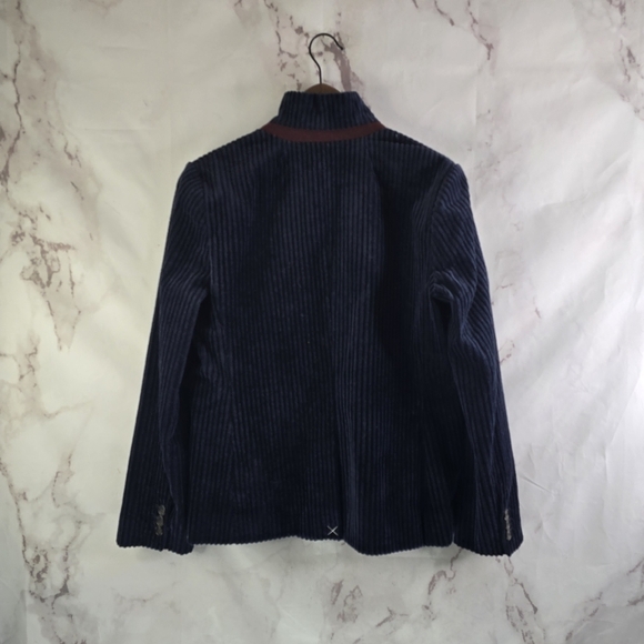 J Crew Blazer Women Large 12 Blue Brown Corduroy 2 Button Jacket Wale - Picture 5 of 13